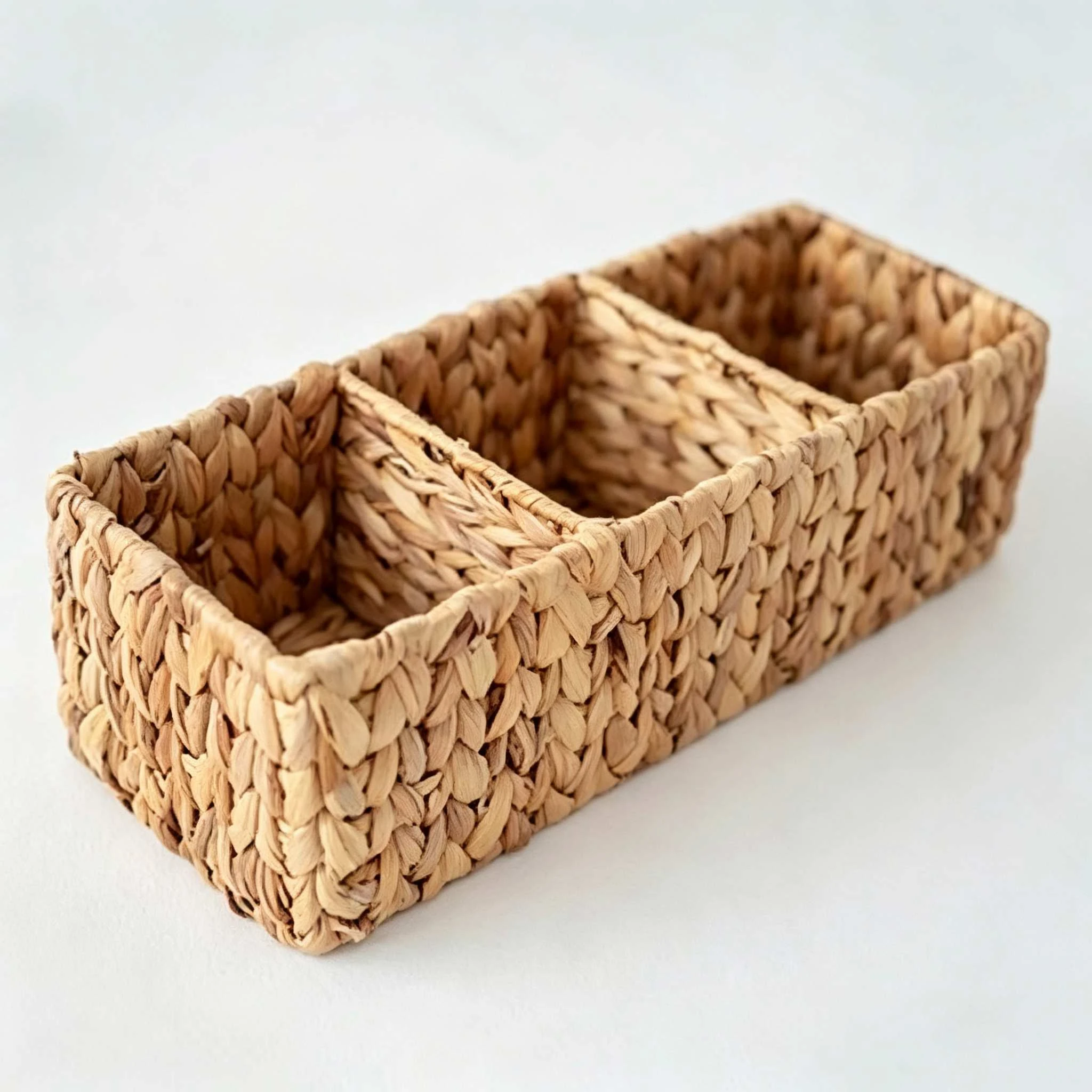 3-Compartment Water Hyacinth Woven Storage Basket