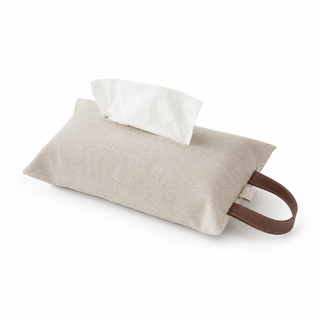 Linen Hanging Tissue Pouch with Leather Strap
