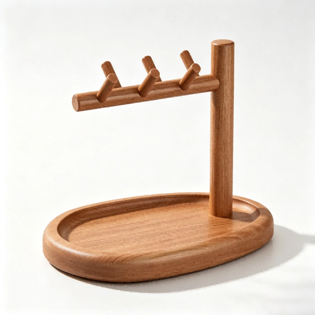 Solid Wood Tree-shaped Jewelry & Key Holder with Tray
