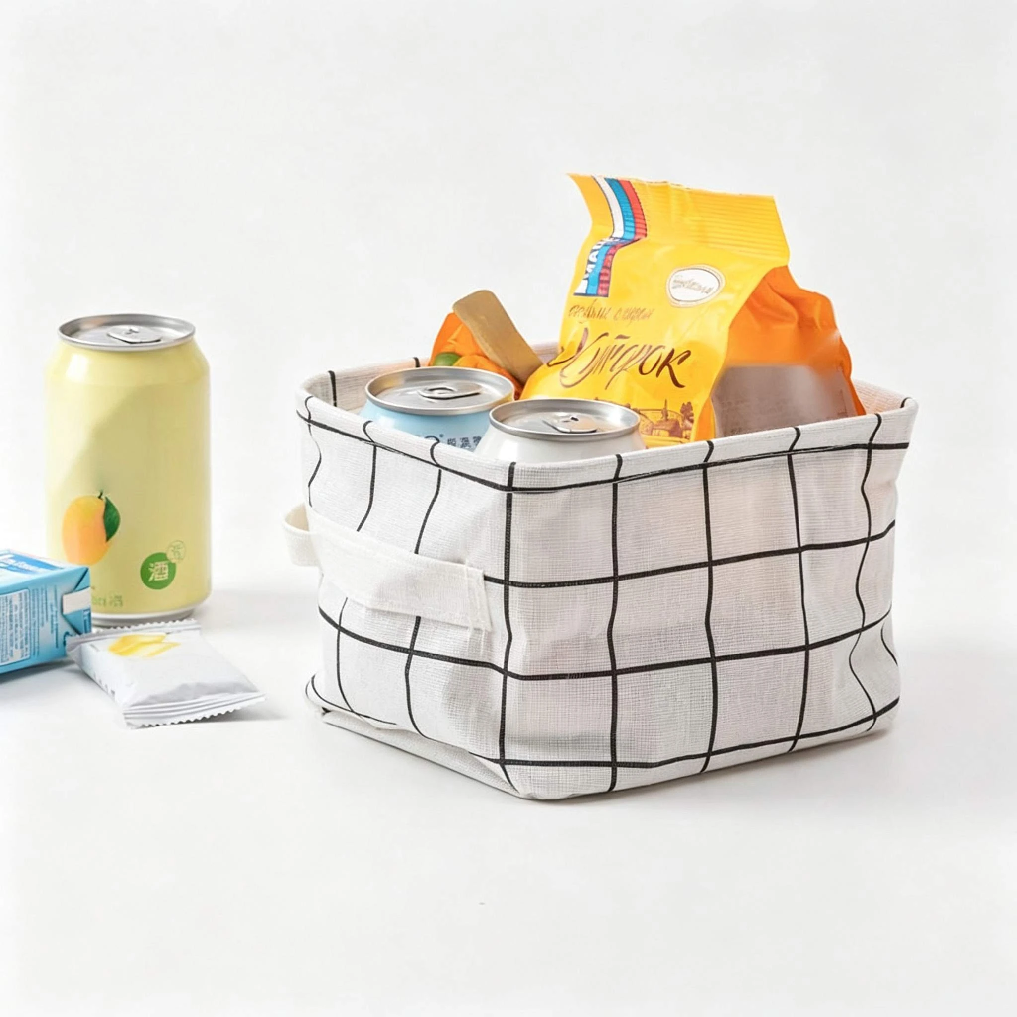 Black Grid Linen Storage Basket