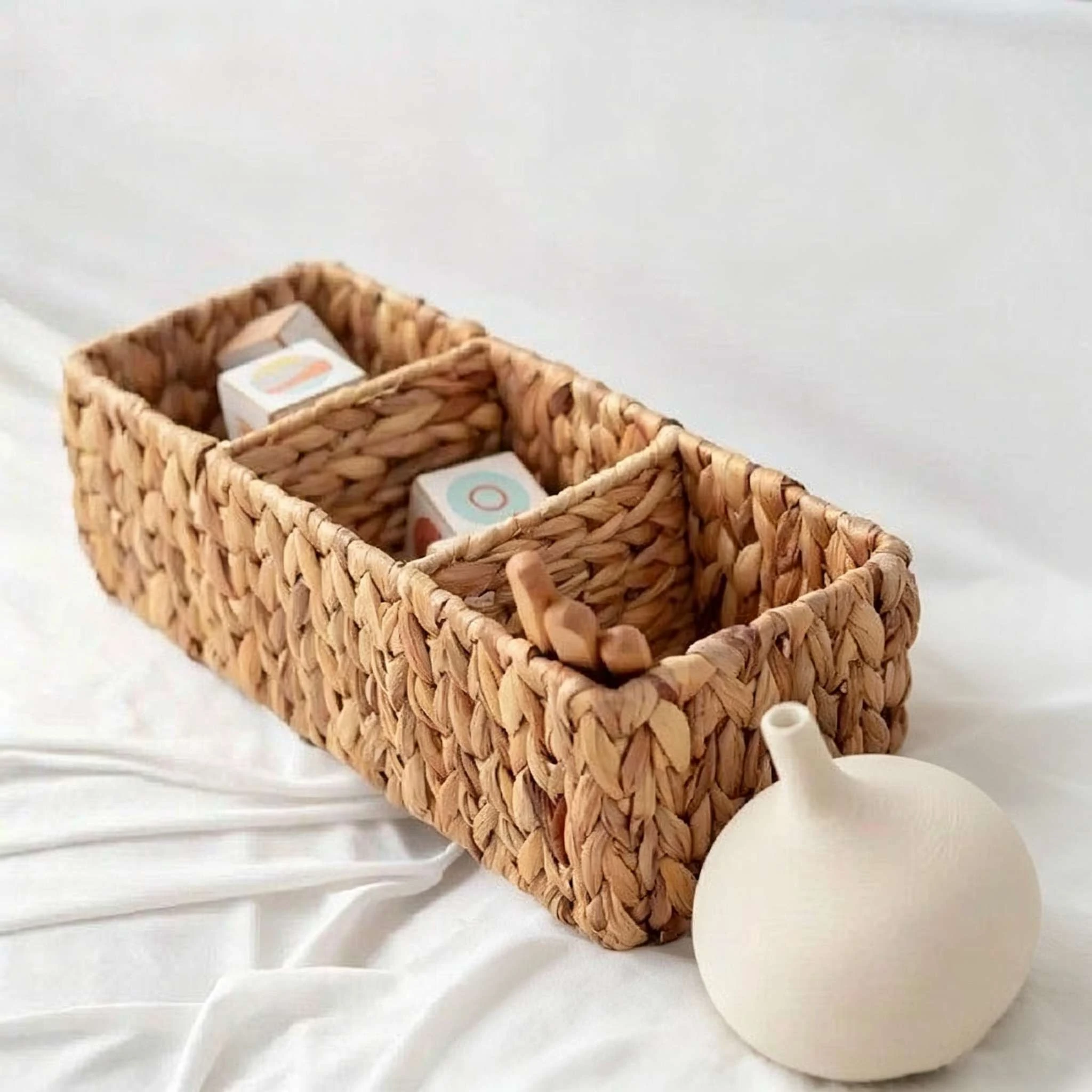 3-Compartment Water Hyacinth Woven Storage Basket