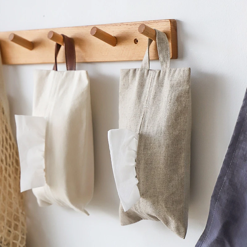 Linen Hanging Tissue Pouch with Leather Strap