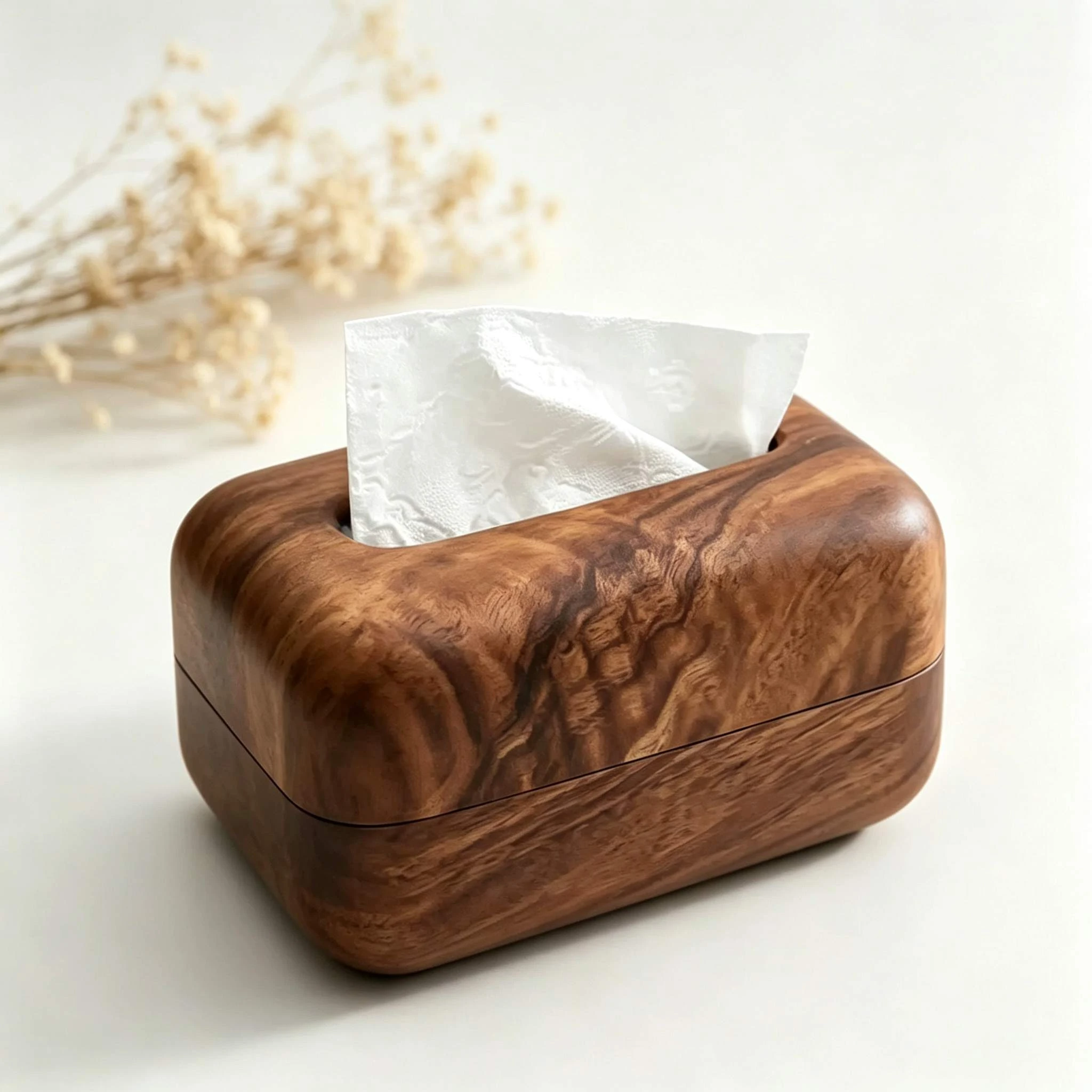 Rounded Corner Solid Wood Tissue Box