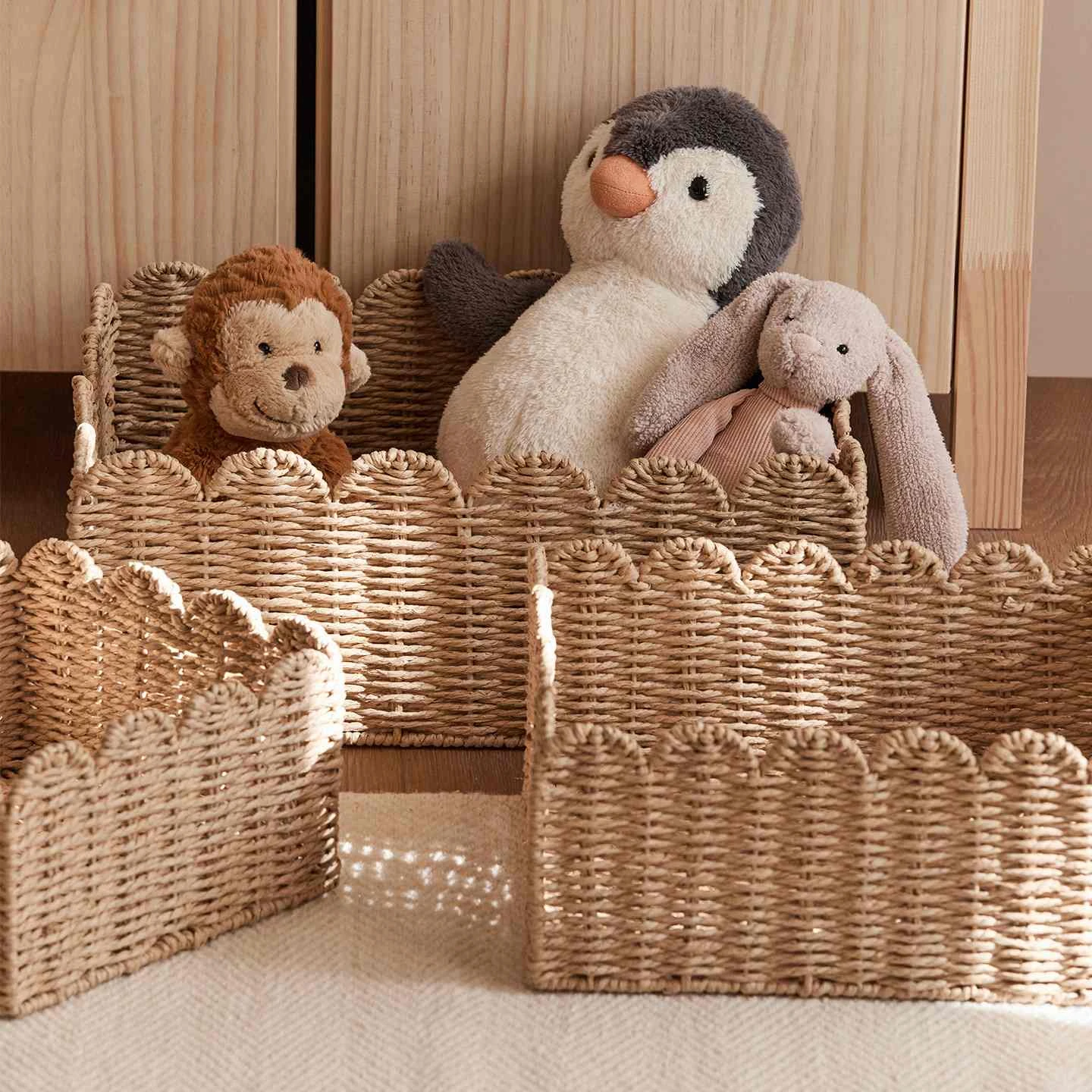Paper Rope Woven Storage Basket with Scalloped Rim