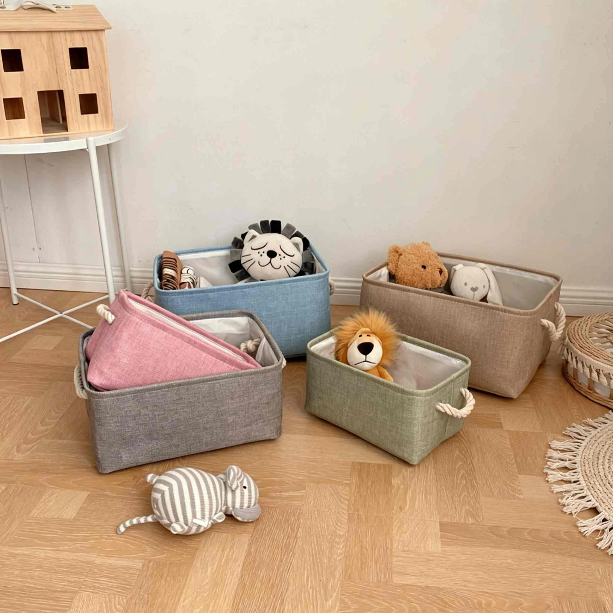Linen Storage Basket with Cotton Rope Handles