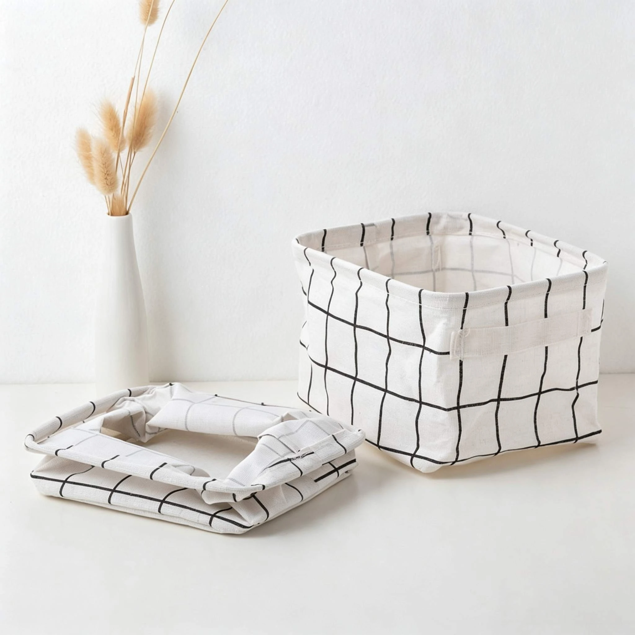 Black Grid Linen Storage Basket