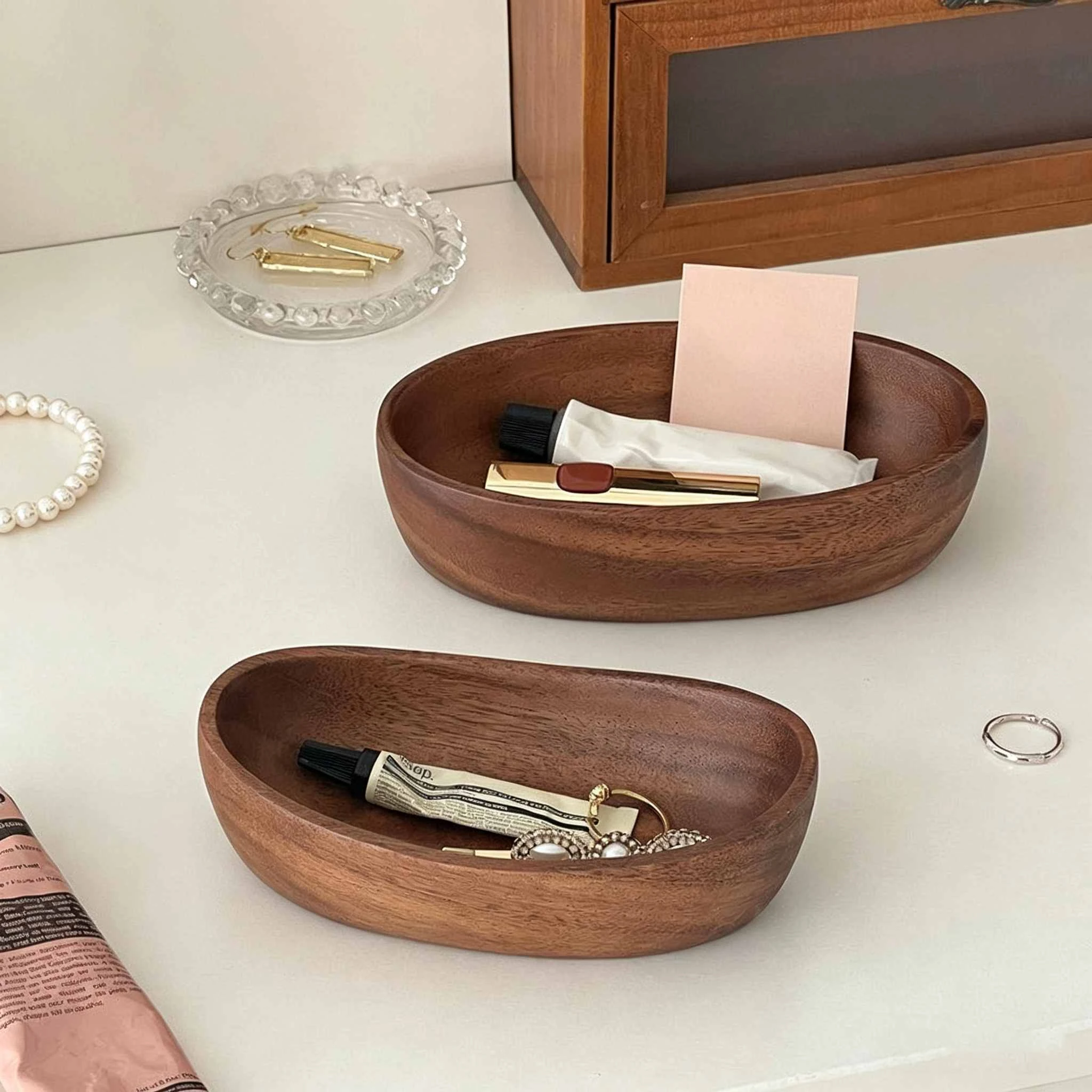 Solid Wood Oval Storage Tray