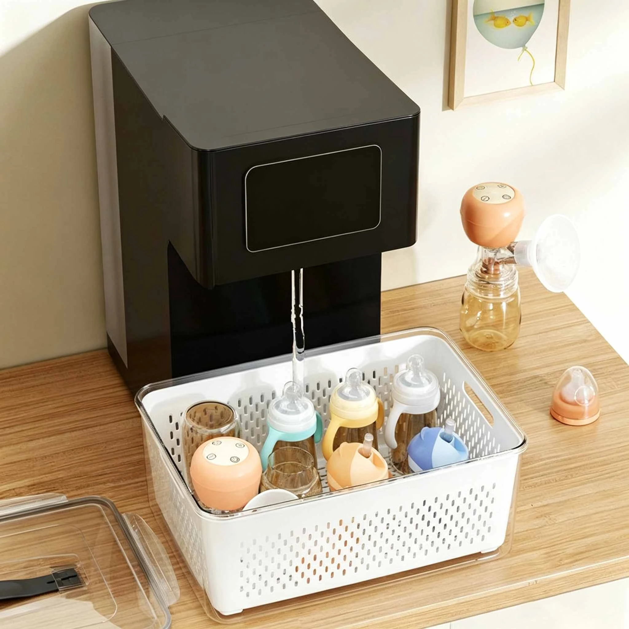 Plastic Storage Box with Drain Basket & Handle