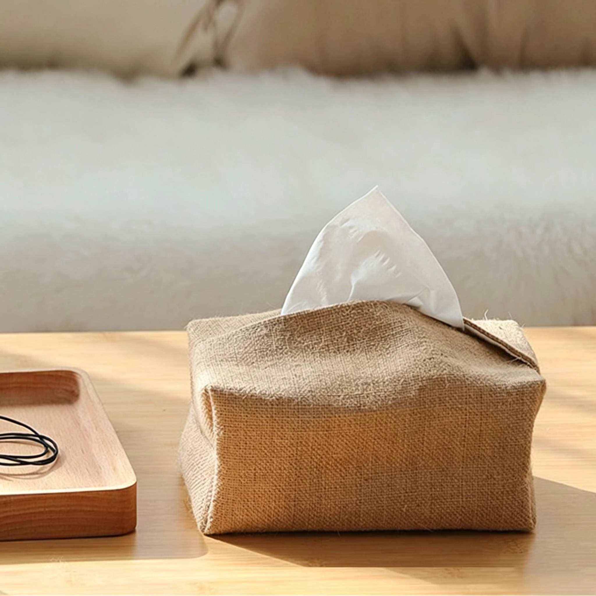 Linen Fabric Tissue Box Cover