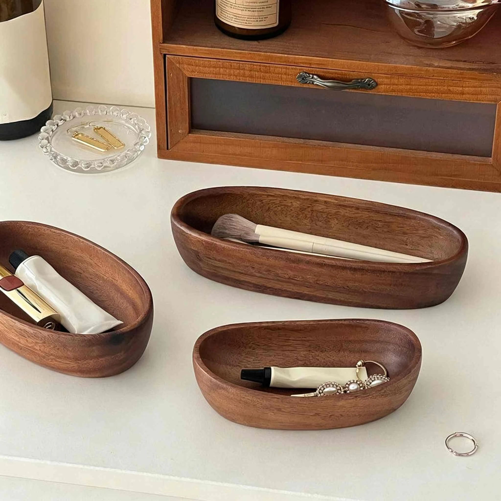Solid Wood Oval Storage Tray