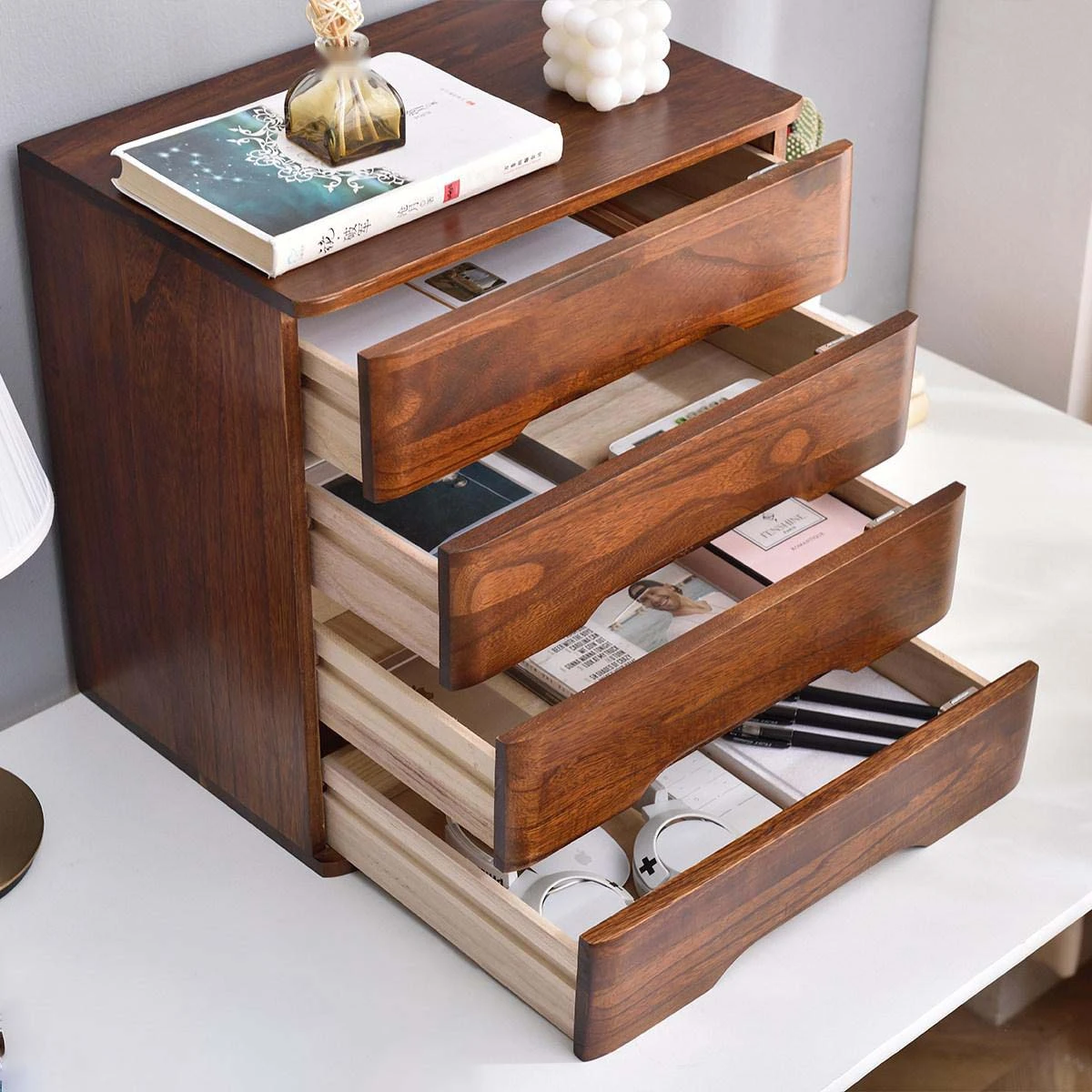 Solid Wood Tree-shaped Jewelry & Key Holder with Tray
