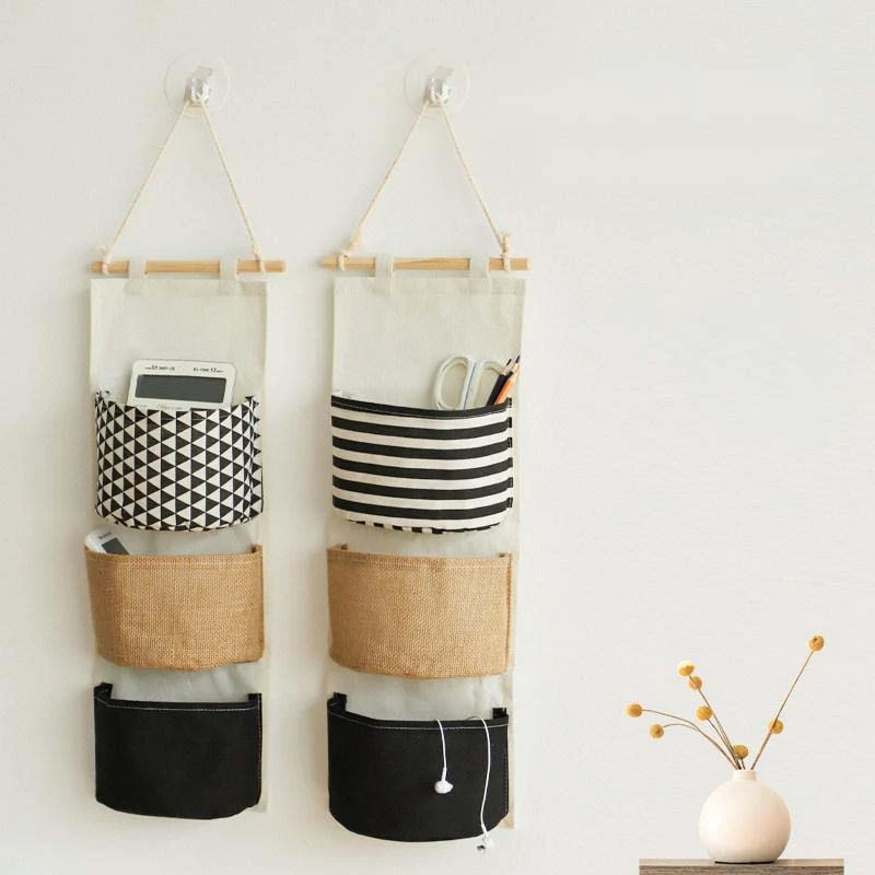 3-Tier Spliced Fabric Wall Hanging Storage Bag